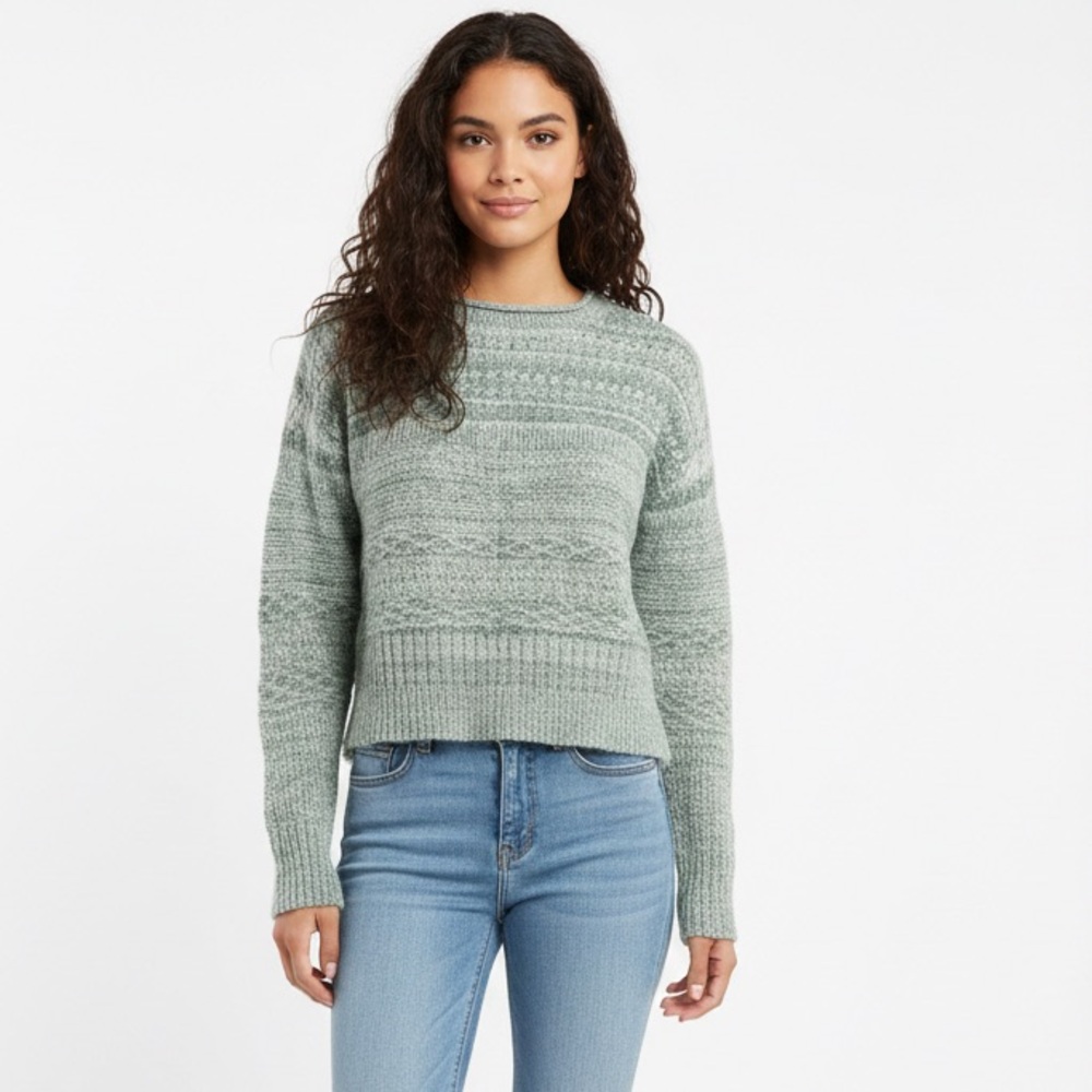 Anthropologie Sparrow Sage Green Crochet Merino Wool Mohair Cashmere Cozy